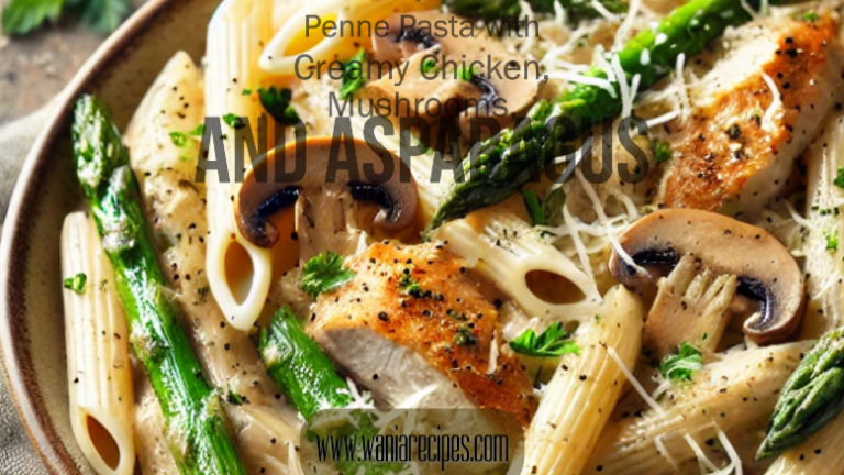 Penne Pasta with Creamy Chicken, Mushrooms, and Asparagus