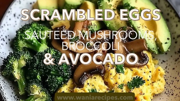 Scrambled Eggs with Sautéed Mushrooms, Broccoli & Avocado